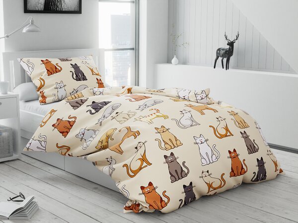 Bavlnené obliečky COLORED CATS krémové Rozmer obliečky: 70 x 90 cm | 140 x 220 cm