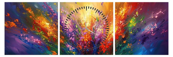Obraz - Abstrakcia kvetov (s hodinami) (90x30 cm)