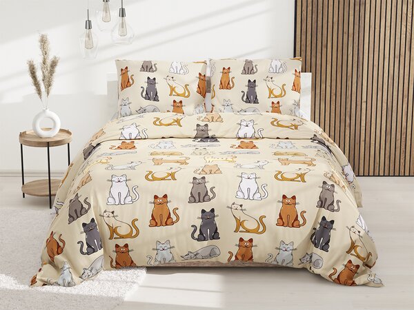 Bavlnené obliečky COLORED CATS krémové Rozmer obliečky: 2 ks 70 x 90 cm | 200 x 220 cm