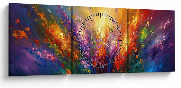 Obraz - Abstrakcia kvetov (s hodinami) (90x30 cm)