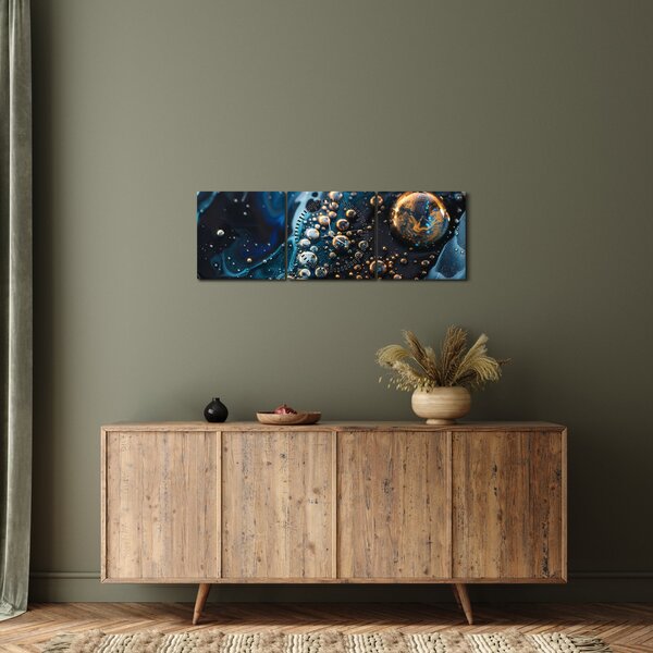 Obraz - Atramentové kvapky (s hodinami) (90x30 cm)