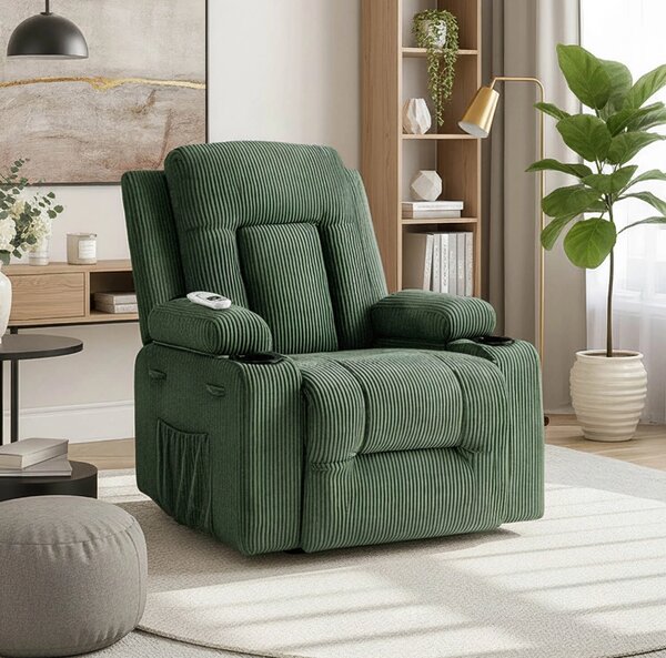 Masážne kreslo BOX Green Corduroy