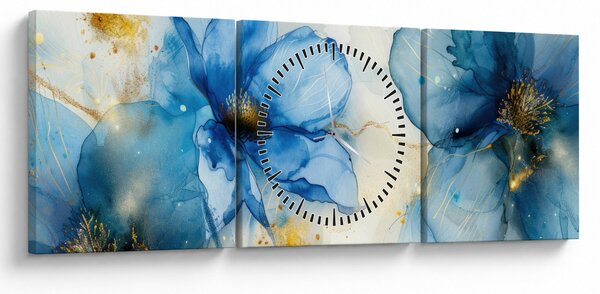 Obraz - Kvetinová, atramentová maľba (s hodinami) (90x30 cm)