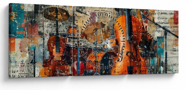 Obraz - Hudobné nástroje (s hodinami) (90x30 cm)