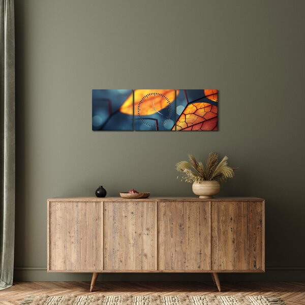 Obraz - Textúra listov (s hodinami) (90x30 cm)