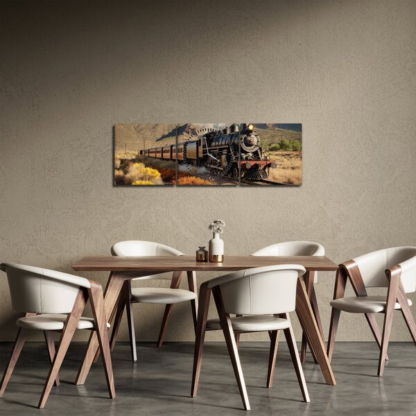 Obraz - Parná lokomotíva (s hodinami) (90x30 cm)
