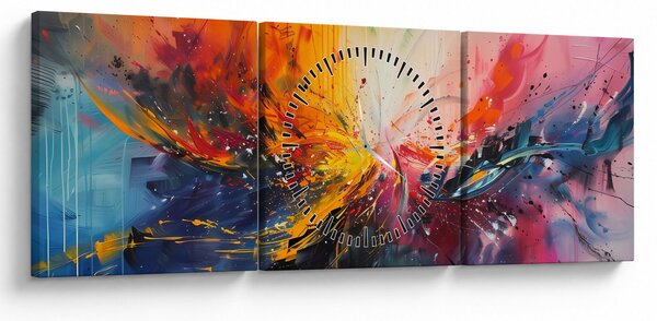 Obraz - Farebná abstrakcia (s hodinami) (90x30 cm)