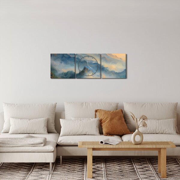 Obraz - Maľovaná horská krajina (s hodinami) (90x30 cm)