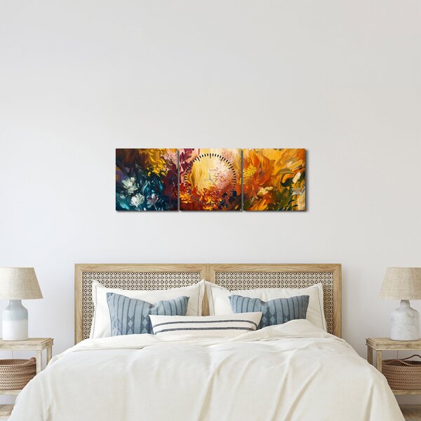 Obraz - Abstraktná maľba kvetov (s hodinami) (90x30 cm)