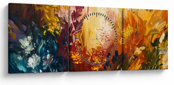 Obraz - Abstraktná maľba kvetov (s hodinami) (90x30 cm)