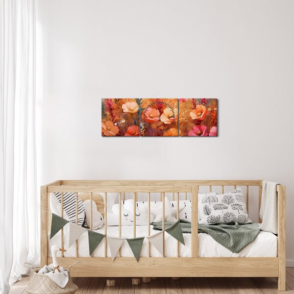Obraz - Lúčne kvety, maľba (s hodinami) (90x30 cm)