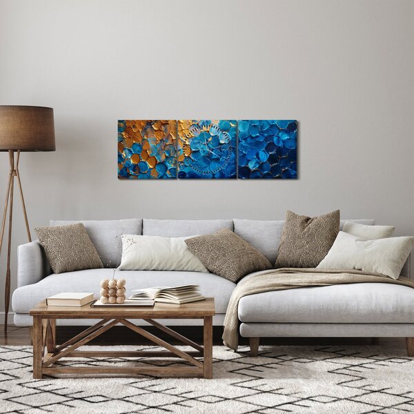 Obraz - Modrozlatá maľba (s hodinami) (90x30 cm)