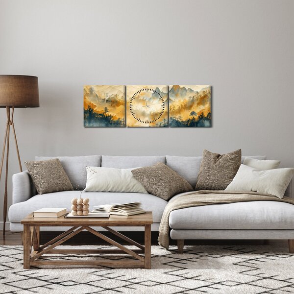 Obraz - Pohorie, akvarel (s hodinami) (90x30 cm)