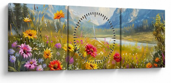 Obraz - Maľovaná krajina (s hodinami) (90x30 cm)
