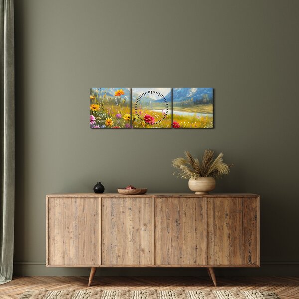 Obraz - Maľovaná krajina (s hodinami) (90x30 cm)