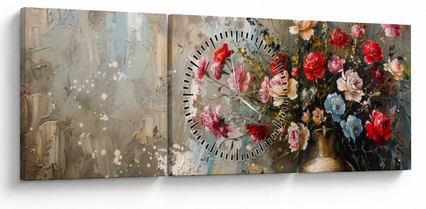 Obraz - Váza kvetov (s hodinami) (90x30 cm)
