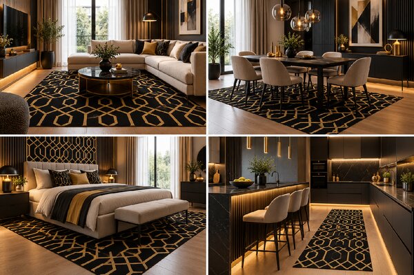 Koberec Diamond K4427G BLACK/GOLD Tyro rozmery koberec: 80x150 cm