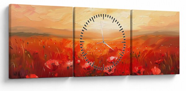 Obraz - Pole vlčích makov (s hodinami) (90x30 cm)