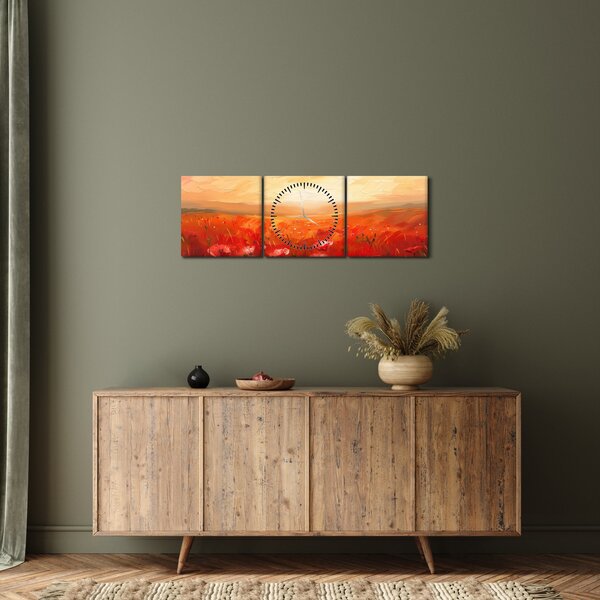 Obraz - Pole vlčích makov (s hodinami) (90x30 cm)