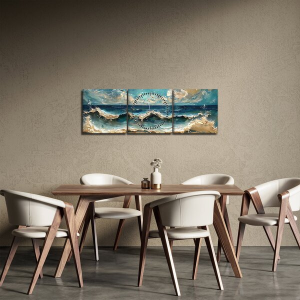 Obraz - Maľba mora (s hodinami) (90x30 cm)