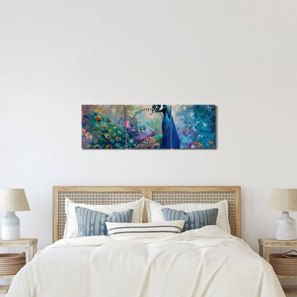Obraz - Maľba páva (s hodinami) (90x30 cm)