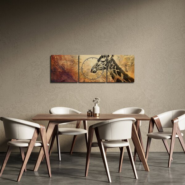 Obraz - Žirafa, maľba (s hodinami) (90x30 cm)
