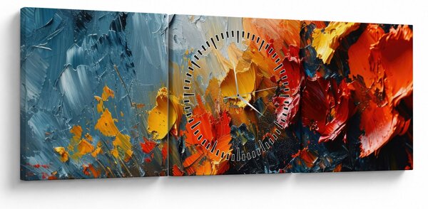 Obraz - Abstraktná maľba kvetov III. (s hodinami) (90x30 cm)