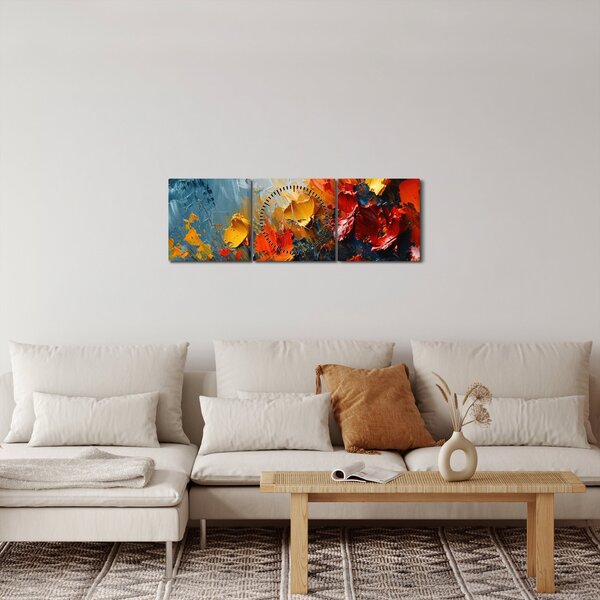 Obraz - Abstraktná maľba kvetov III. (s hodinami) (90x30 cm)