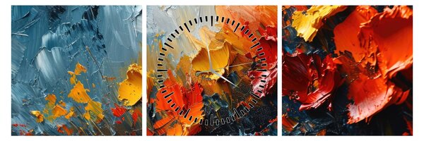 Obraz - Abstraktná maľba kvetov III. (s hodinami) (90x30 cm)