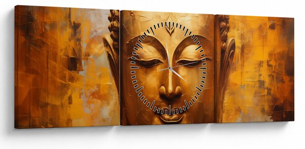 Obraz - Budha, olejomaľba (s hodinami) (90x30 cm)