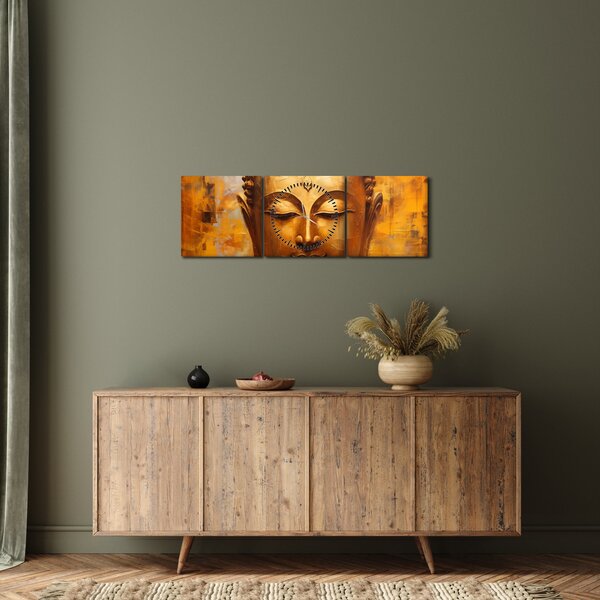 Obraz - Budha, olejomaľba (s hodinami) (90x30 cm)