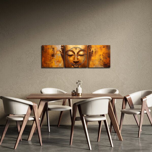 Obraz - Budha, olejomaľba (s hodinami) (90x30 cm)