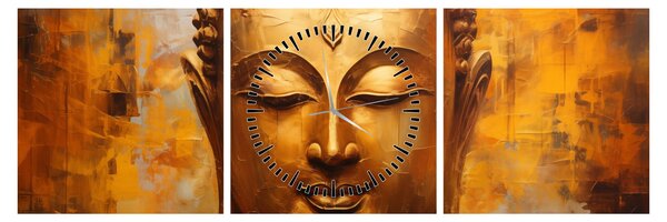 Obraz - Budha, olejomaľba (s hodinami) (90x30 cm)