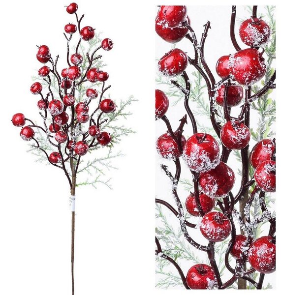 Vetvička čečina+červená plody osnežená 44cm