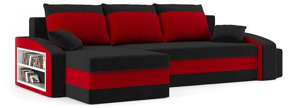 Rohová sedačka Hasina (čierna + červená) (s poličkou a taburetkou) (L). Vlastná spoľahlivá doprava až k Vám domov. 1066750