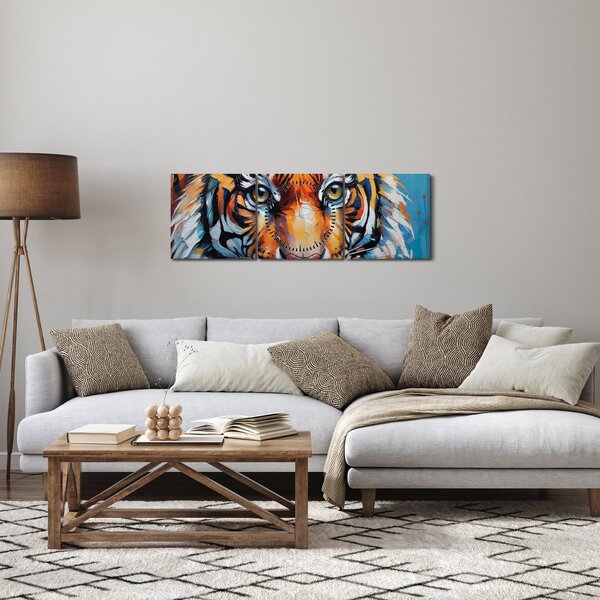 Obraz - Pohľad tigra, maľba (s hodinami) (90x30 cm)
