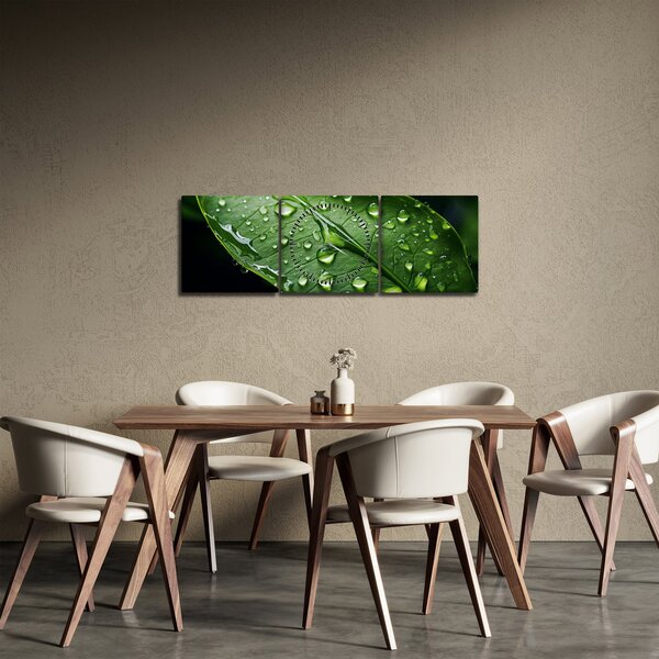 Obraz - List po daždi (s hodinami) (90x30 cm)