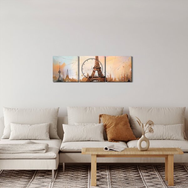 Obraz - Maľba Eiffelovej veže (s hodinami) (90x30 cm)