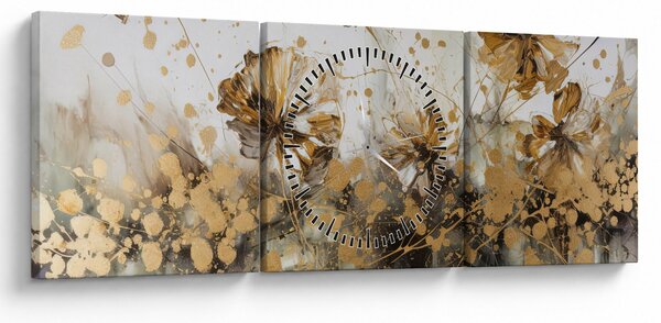 Obraz - Abstraktná kvetinová maľba (s hodinami) (90x30 cm)