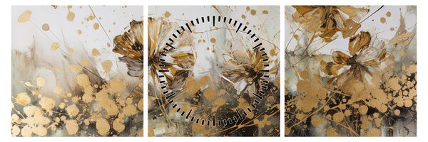 Obraz - Abstraktná kvetinová maľba (s hodinami) (90x30 cm)