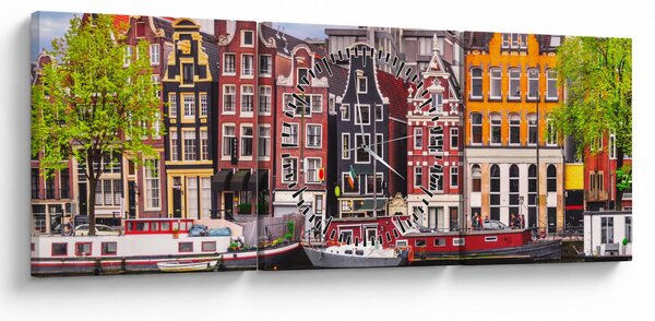 Obraz - Amsterdam, tanečné domy (s hodinami) (90x30 cm)