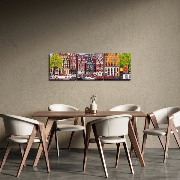 Obraz - Amsterdam, tanečné domy (s hodinami) (90x30 cm)