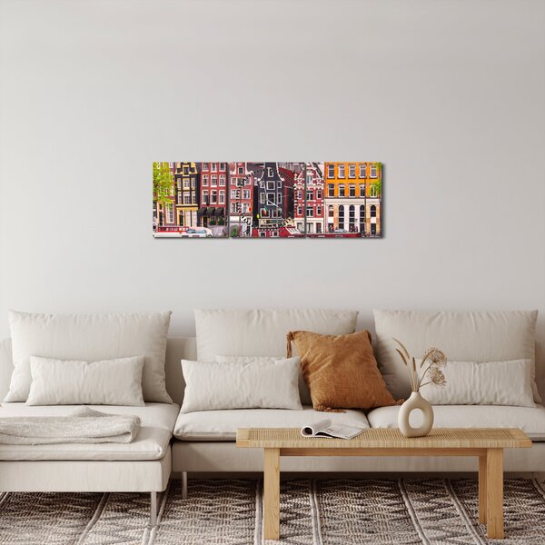 Obraz - Amsterdam, tanečné domy (s hodinami) (90x30 cm)
