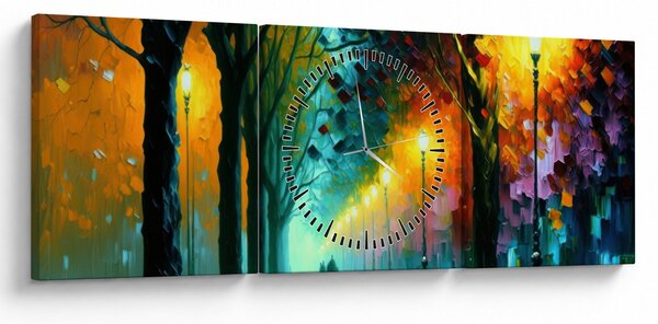 Obraz - Nočná prechádzka (s hodinami) (90x30 cm)