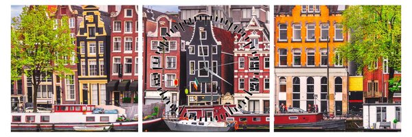 Obraz - Amsterdam, tanečné domy (s hodinami) (90x30 cm)