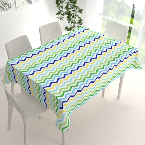 Biante Bavlnený obdĺžnikový obrus Sandra SA-378 Zeleno-modro-žlté cik-cak pásiky 50x100 cm