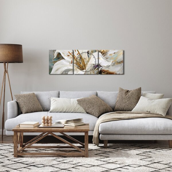 Obraz - Abstrakcia s ľaliou (s hodinami) (90x30 cm)