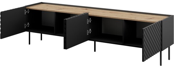 MEBLINE Komoda RTV INDA 4D čierna / dub artisan