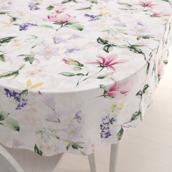 Biante Bavlnený oválny obrus Sandra SA-287 Mix kvetov na bielom 120x140 cm