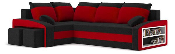 Rohová sedačka Ginevra (čierna + červená) (s poličkou a taburetkou) (L). Vlastná spoľahlivá doprava až k Vám domov. 1066895